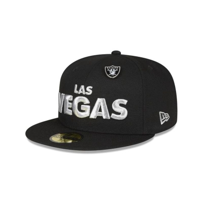 Black Las Vegas Raiders Hat - New Era NFL Pin Leather 59FIFTY Fitted Caps USA2843751